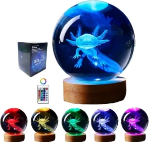 3d axolotl crystal ball lamp cute night light for kids and adults